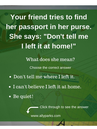 Don't tell me I left it at home means I can't believe I left it at home, define don't tell me, don't tell me meaning, useful English expressions, ESL, English conversation, learn English conversation, English speaking, speak English, http://www.allyparks.com/english-blog/dont-tell-me 