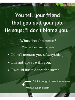 I don't blame you means I would have done the same. define I don't blame you, I don't blame you meaning, useful English expressions, ESL, English conversation, spoken English, English speaking, speak English, learn English speaking, http://www.allyparks.com/english-blog/i-dont-blame-you
